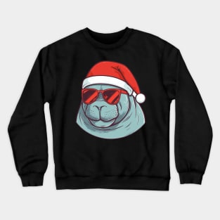 manatee in a Christmas hat Crewneck Sweatshirt